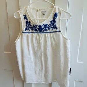 J. Crew White Tank Top with Blue Embroidery​